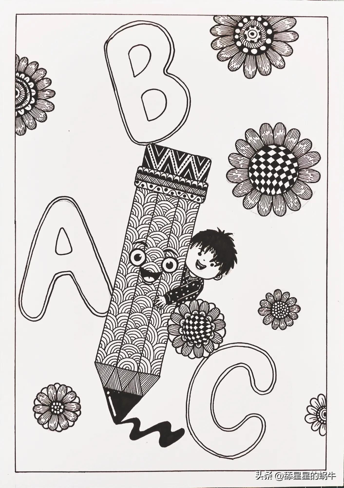 线描画大全精美线描图案合集,创意线描画木偶线描课件教程