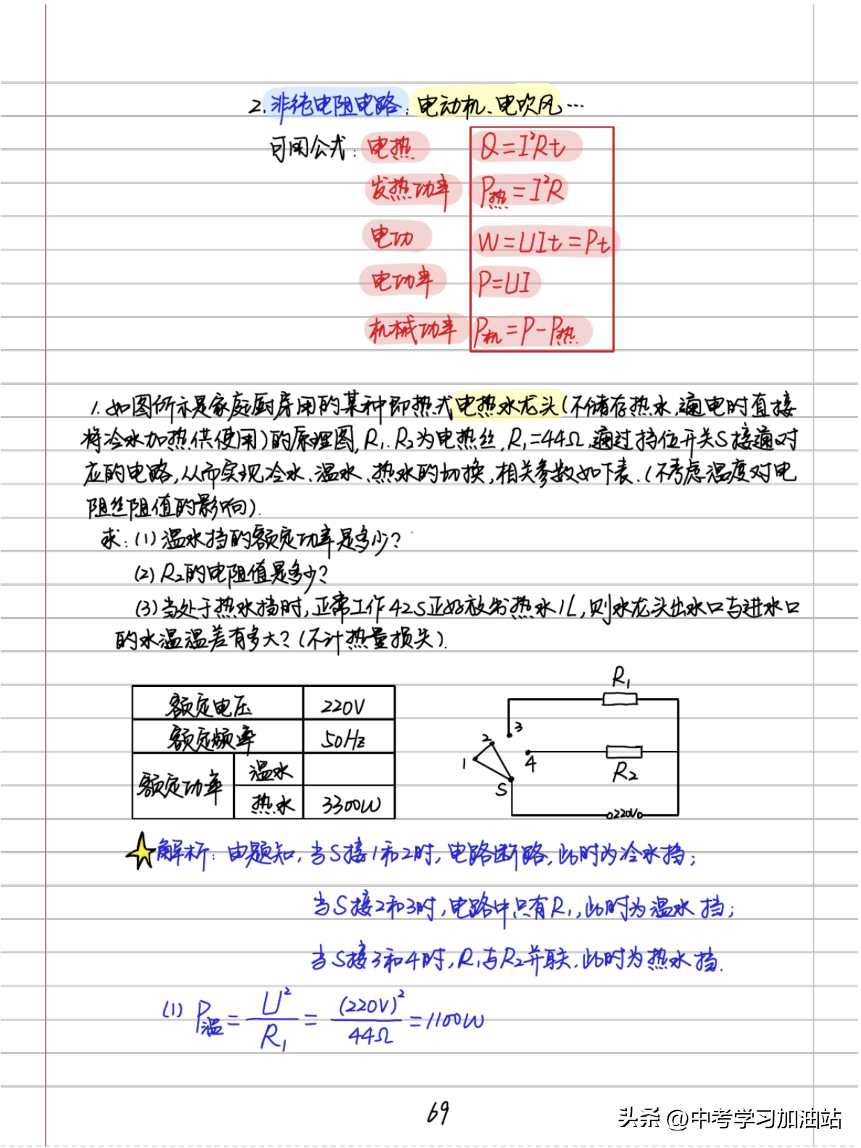 中考状元物理压轴题笔记完整版,物理好老师初中物理彩色学霸笔记