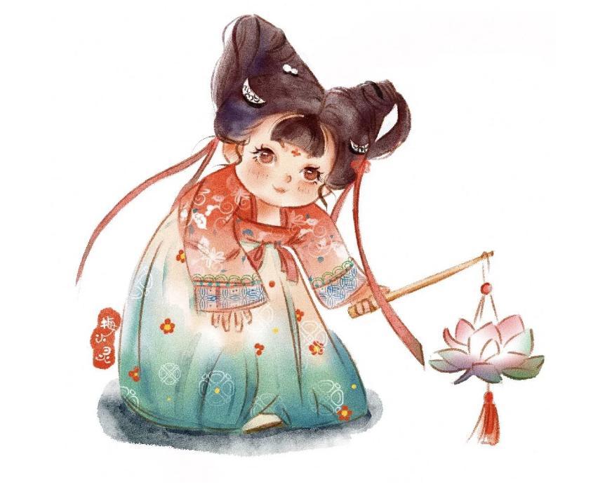 可爱的古风小人插画,古风插画风景手绘简单小图案黑白