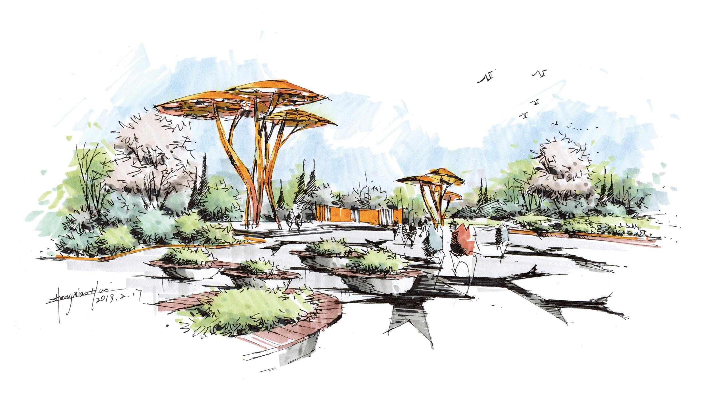 考研景观手绘效果图,景观考研手绘要准备几张效果图