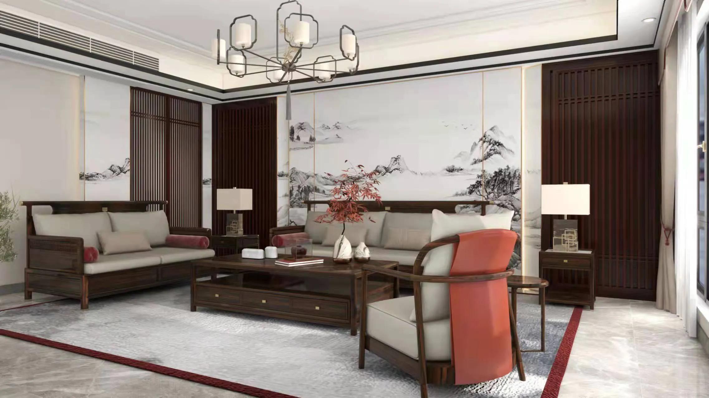 拾贰空间设计,拾贰空间阔叶黄檀红木新中式