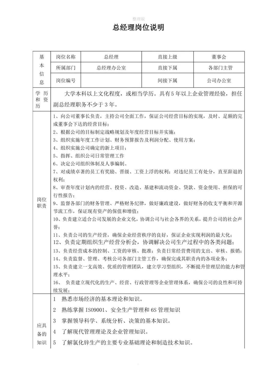 企业各部门岗位职责对照表,企业各岗位的基本流程