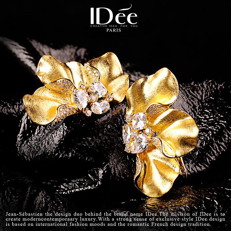 足金耳钉陌上花开,法式轻奢个性不规则小众魔方耳钉