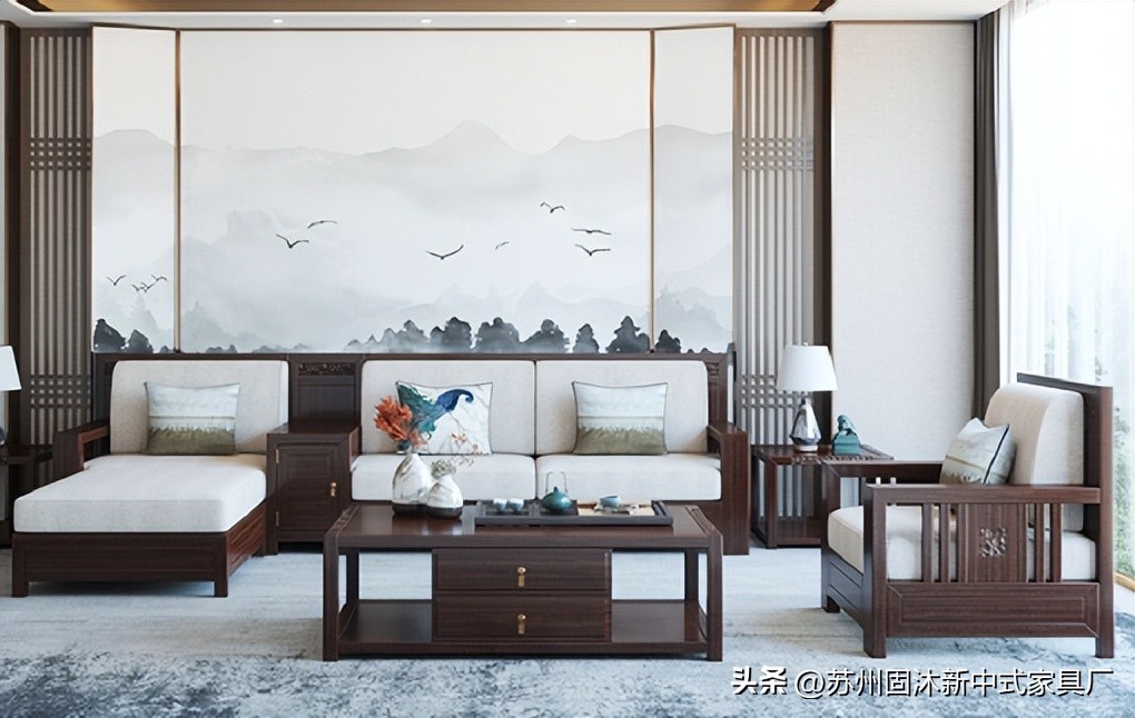 江苏简约新中式实木沙发,实木沙发小户型中式家具