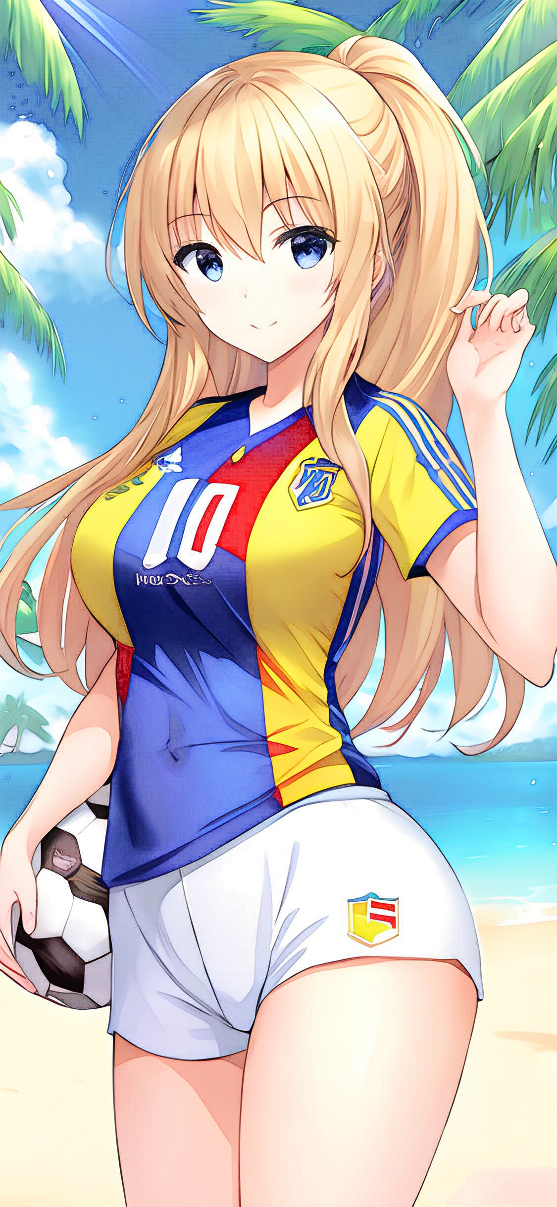 ai绘画夏日沙滩美女壁纸,二次元美少女壁纸足球