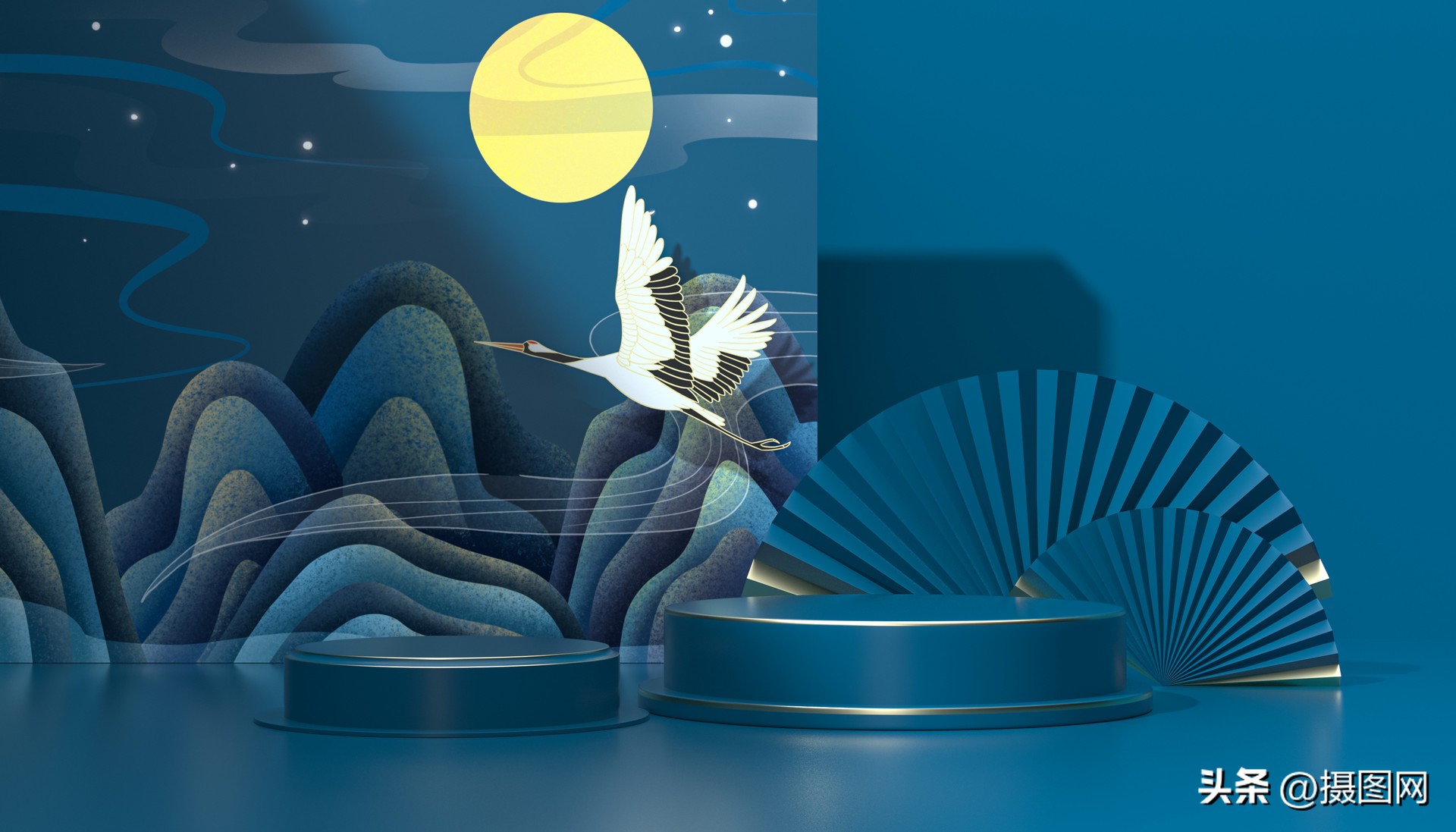 国潮背景图｜c4d中国风电商展台素材图