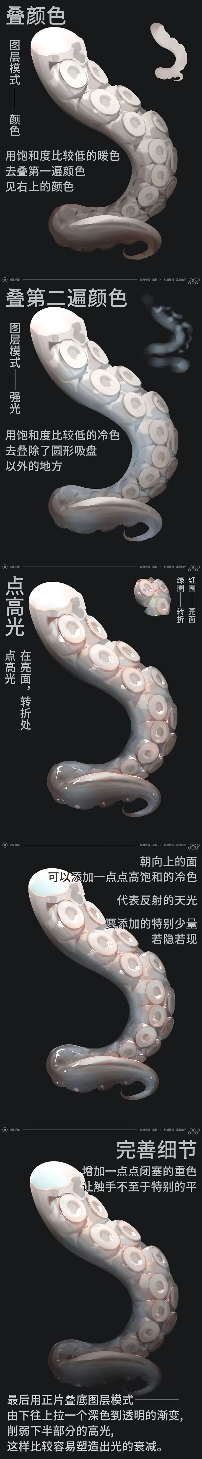 「绘画教程」怪物题材章鱼触手的画法（材质教程）