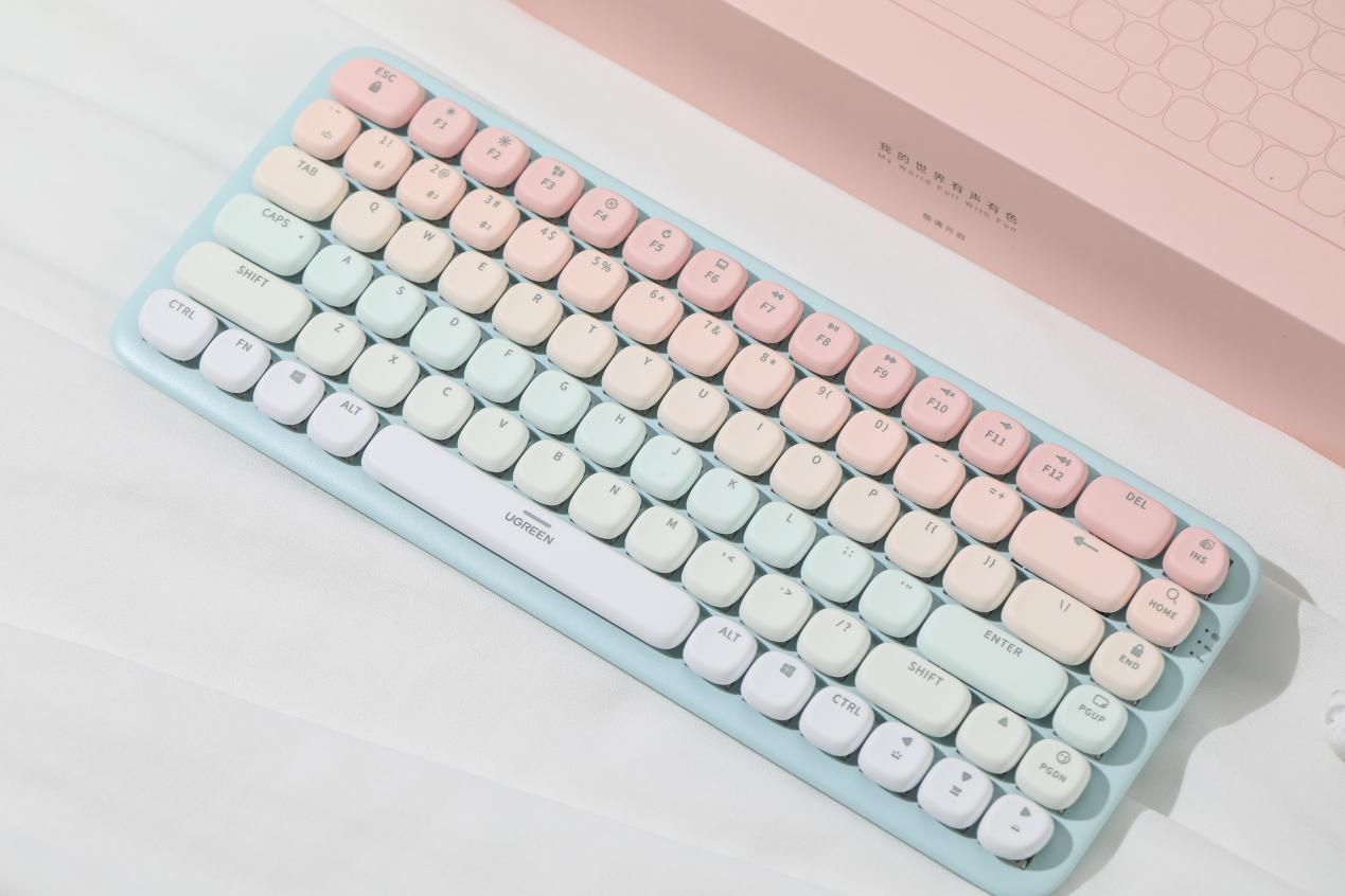 机械键盘87键马卡龙,马卡龙配色键盘圆键