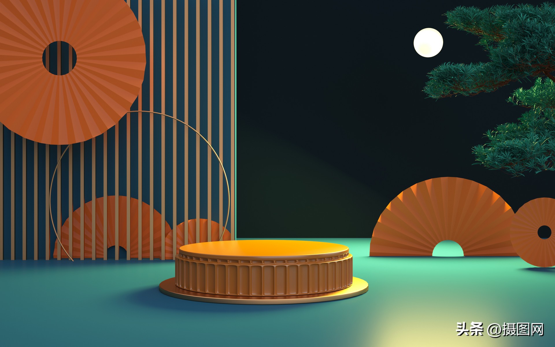 国潮背景图｜c4d中国风电商展台素材图