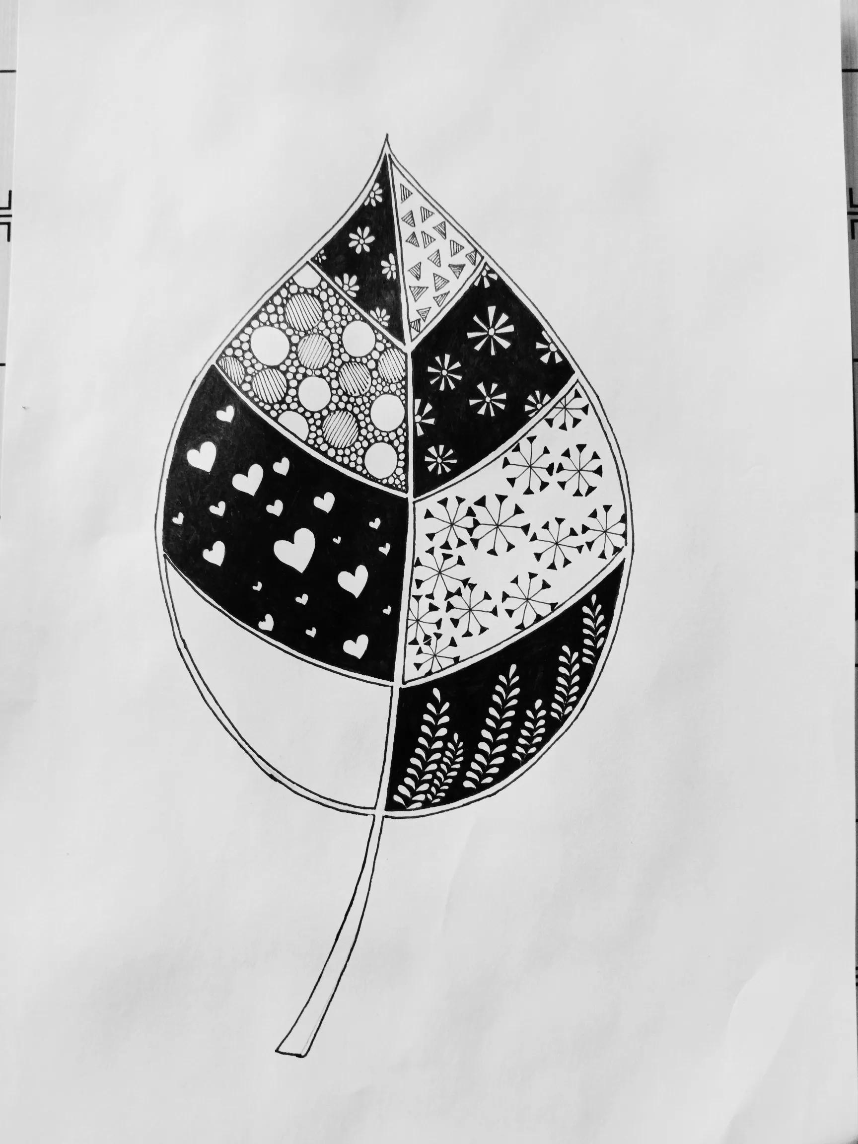 树叶线描画素材图案,树叶线描画黑白创意