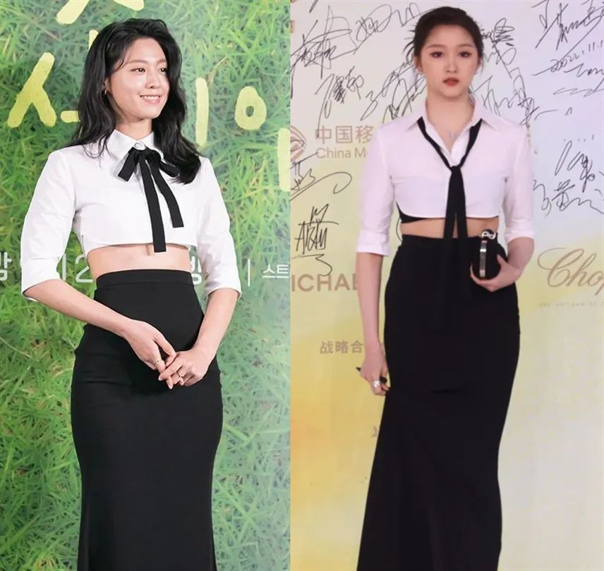 赵露思和张元英穿同一套衣服,赵露思黑色长裙撞脸张元英