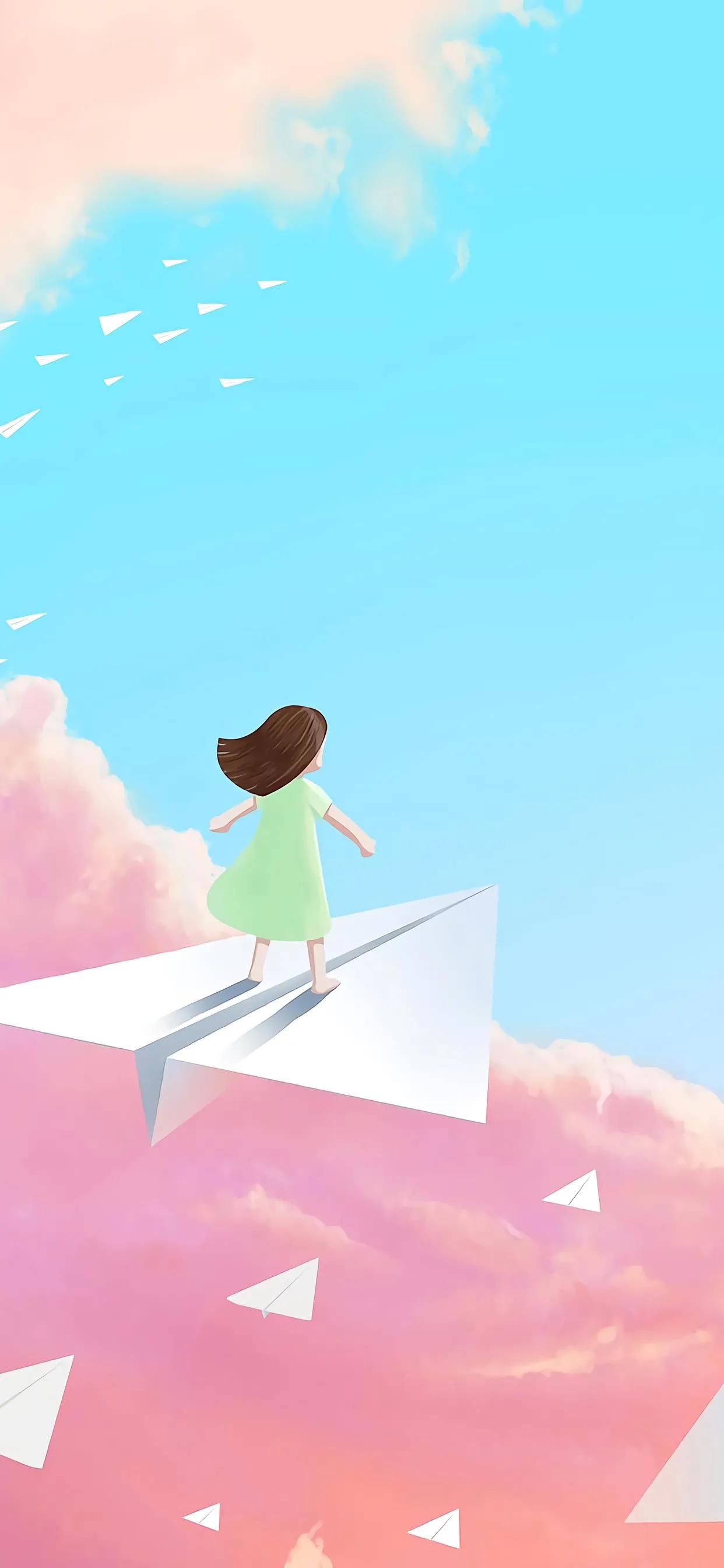 萌图100张可爱壁纸,春日海边小镇壁纸插画