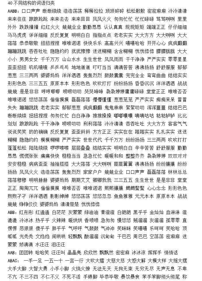 小学语文基础知识词语归类整理,小学语文知识词语归类