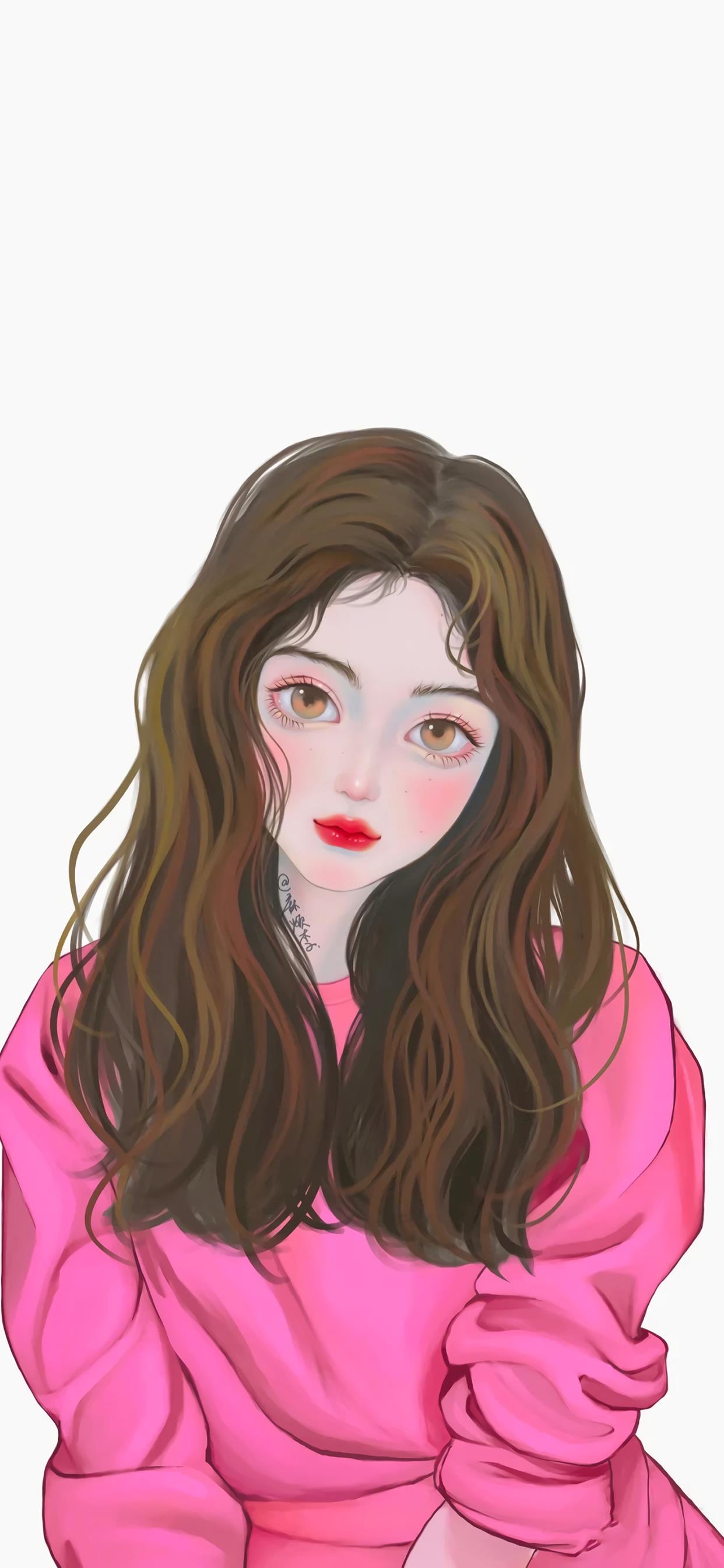 高级感壁纸女生插画,少女的柔情插画壁纸