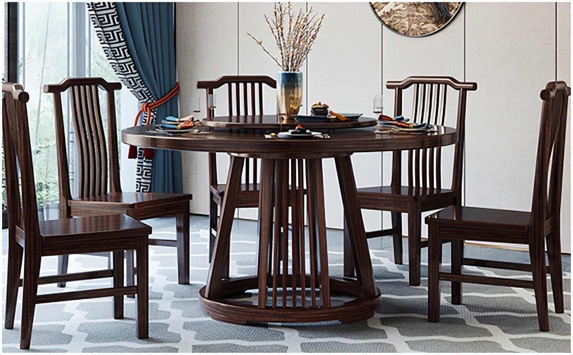 实木餐桌椅原木风,新中式实木餐桌椅