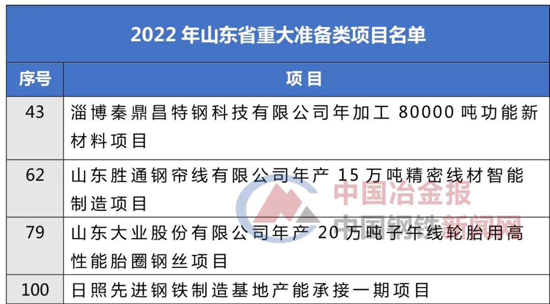 中国十大重大钢铁项目,山东省钢铁产业发展规划