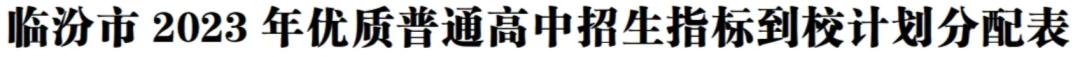 临汾2023年指标到校名额,临汾2023优质高中指标到校分配表