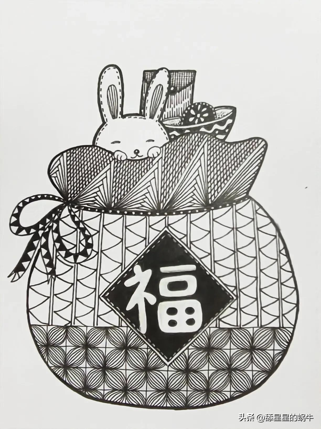 福袋线描稿黑白,福袋如何画彩铅画好看