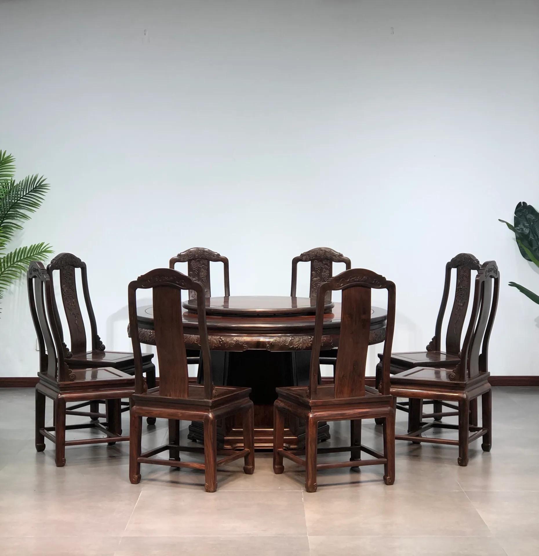 大红酸枝圆餐桌七件套,大红酸枝圆餐桌价格