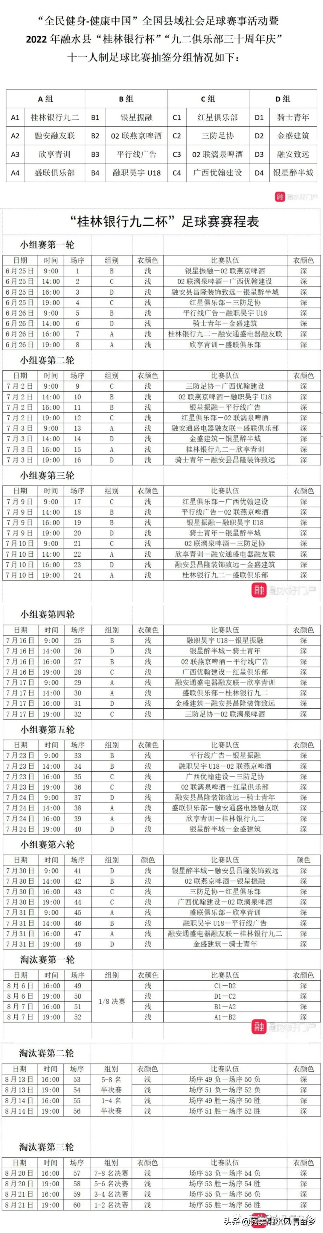 23年融水足球联赛,银行杯足球比赛信息