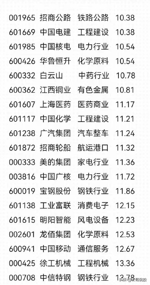 低估值高成长龙头股有哪些,目前市盈率12倍以内的龙头股