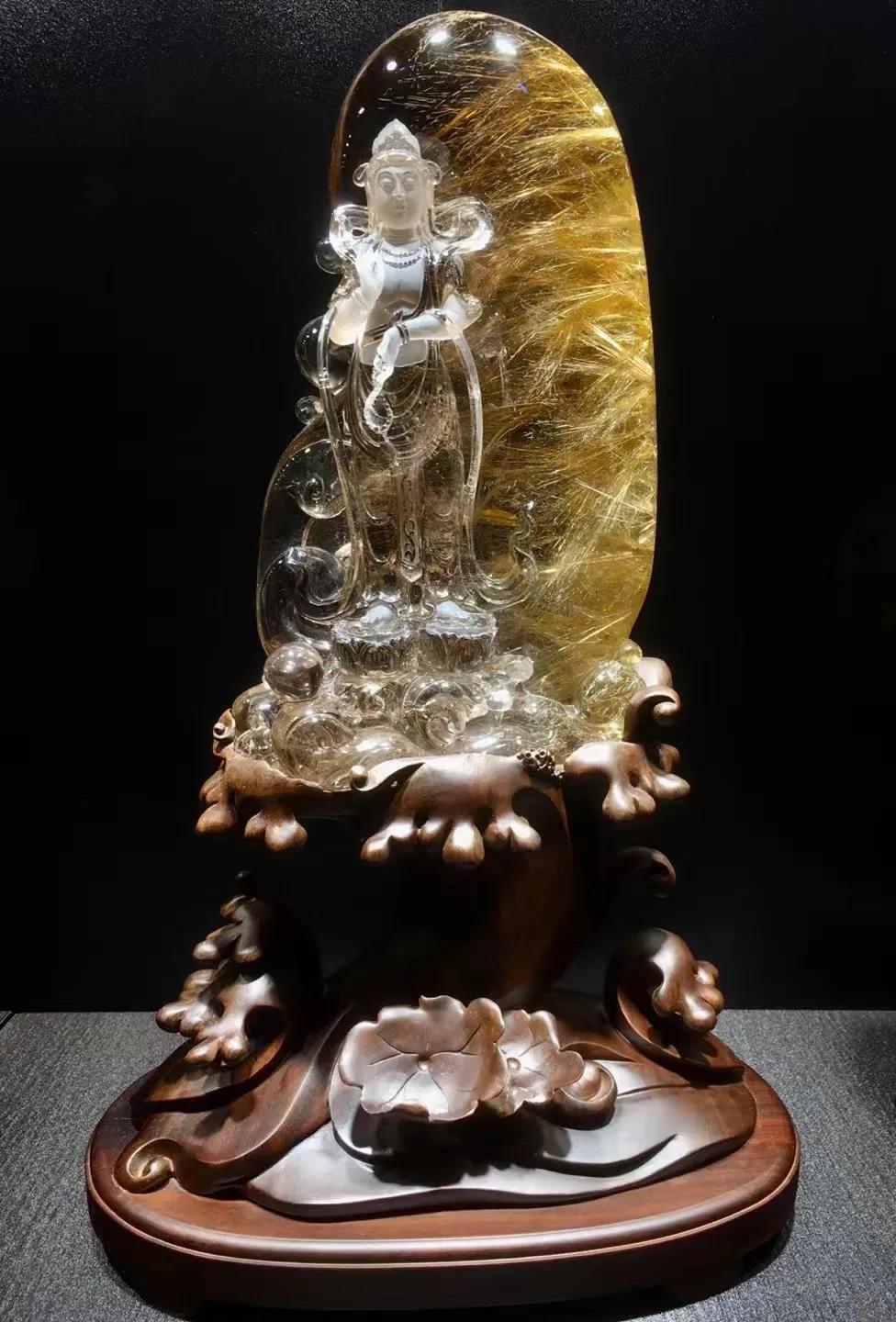 天然水晶原石超大摆件,天然水晶18寸黄色天然水晶球摆件