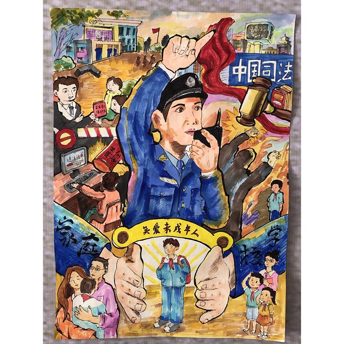 法制安全小学生绘画,法治护航未成年人绘画作品