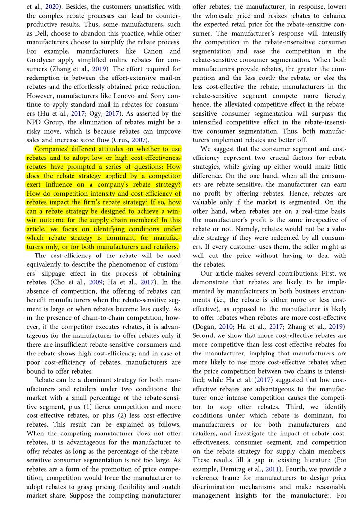 精读期刊论文《Manufacturerrebateunderchaintochain》引言部分