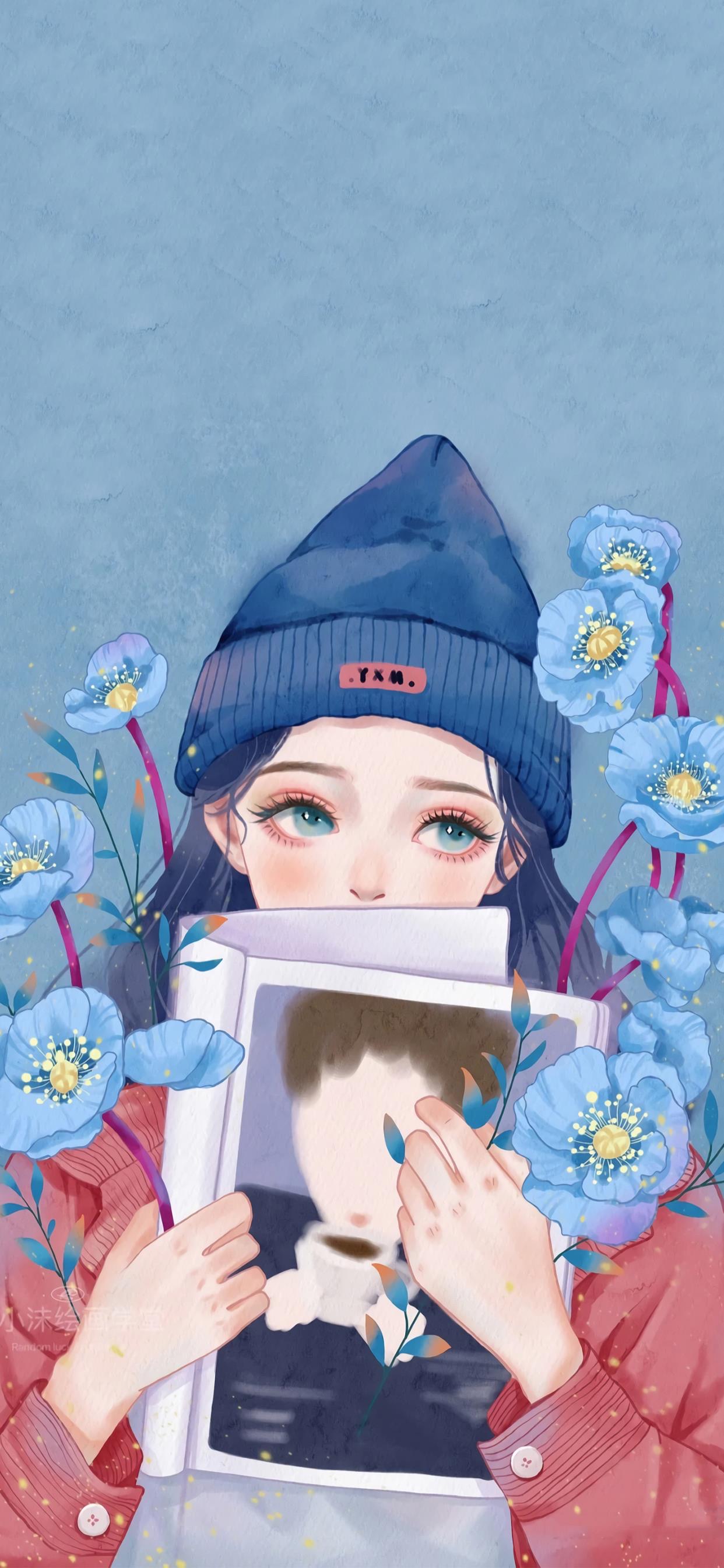 高级感壁纸女生插画,少女的柔情插画壁纸