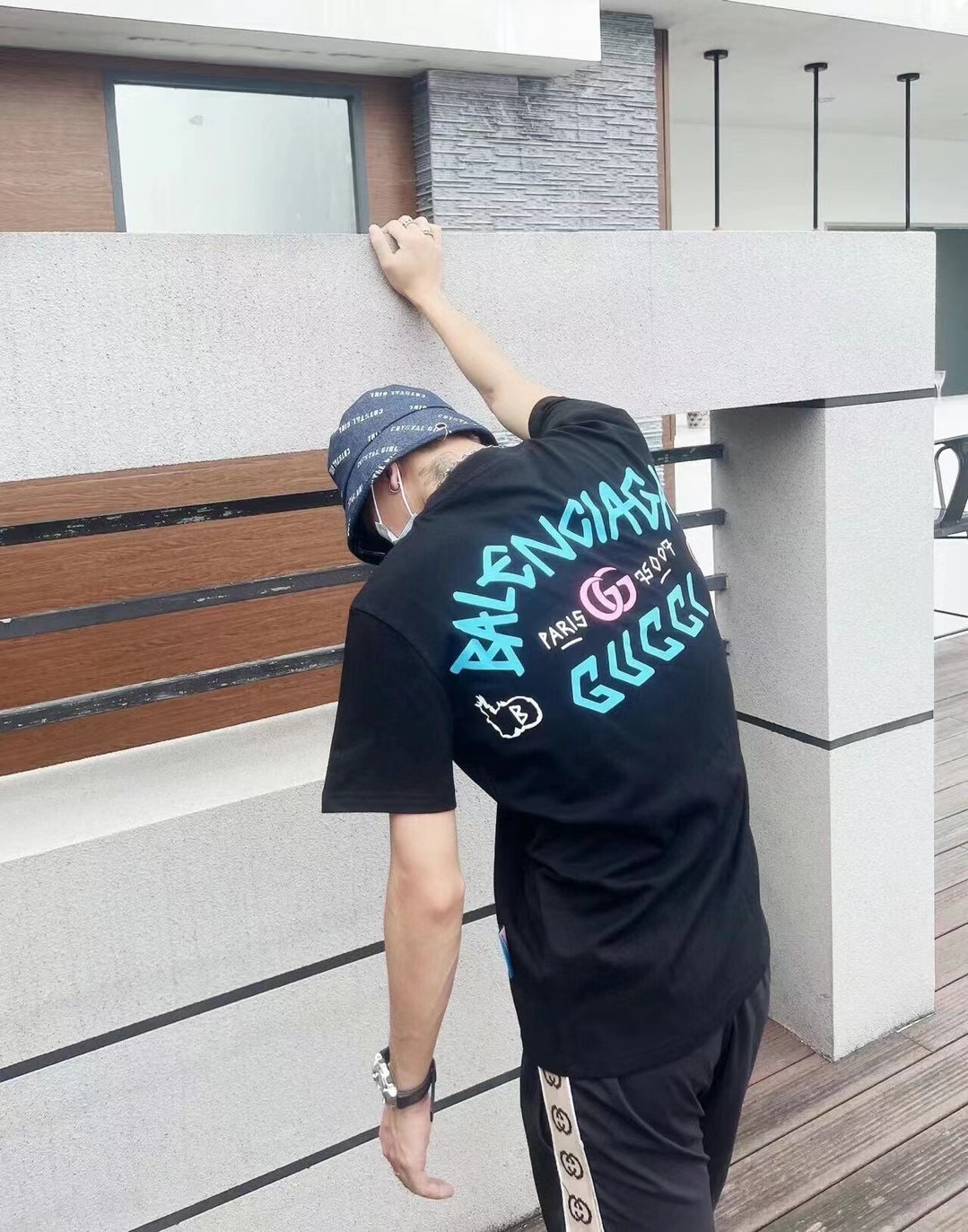 古驰巴黎世家联名短袖涂鸦,巴黎世家古驰联名t恤