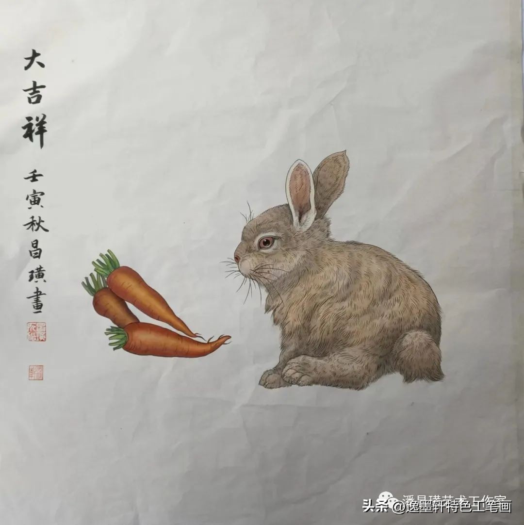 兔子工笔画红叶双兔,国画工笔兔子作品欣赏图片